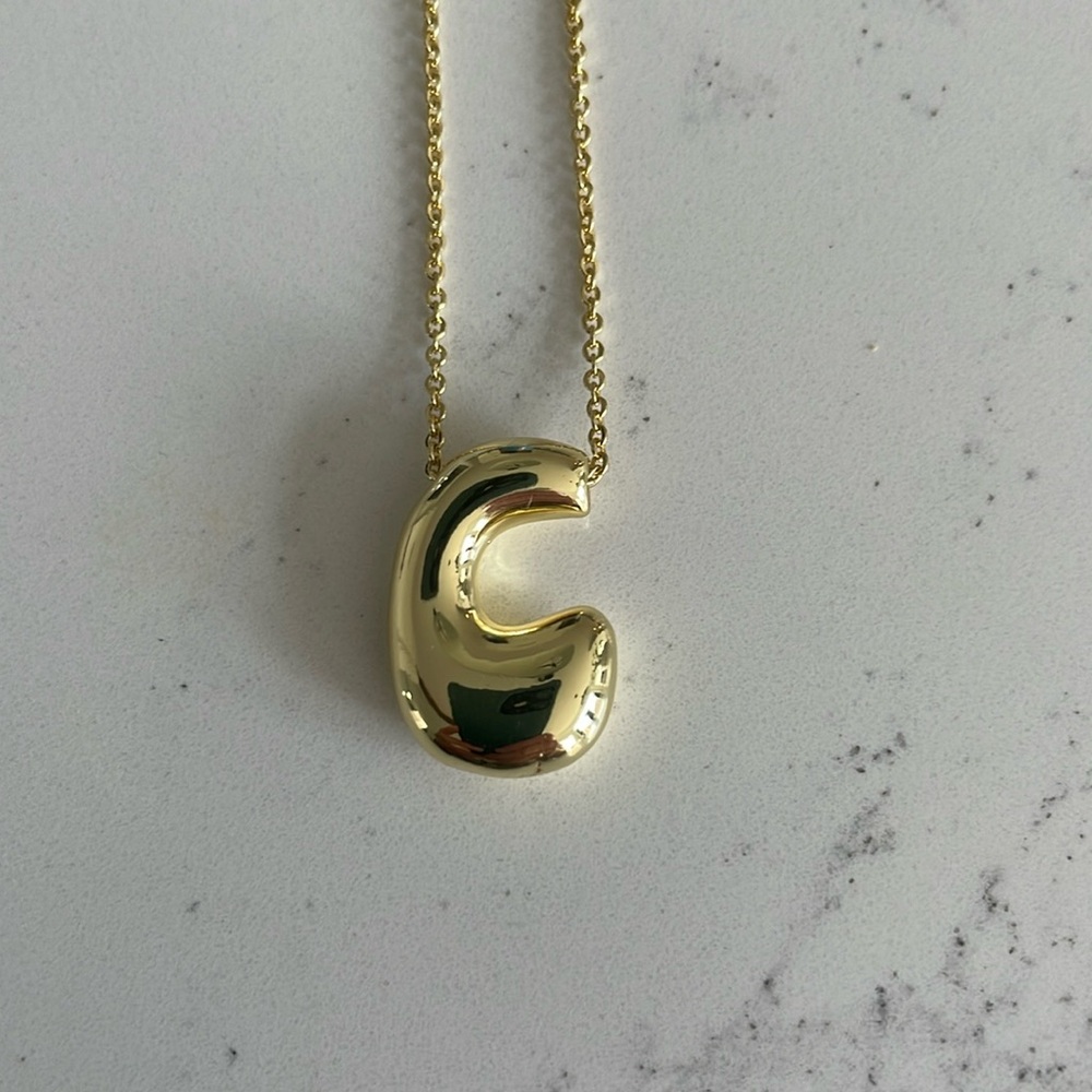 Women’s Gold Bubble Necklace, Letter Necklace, Initial Jewelry, Gold Nec…